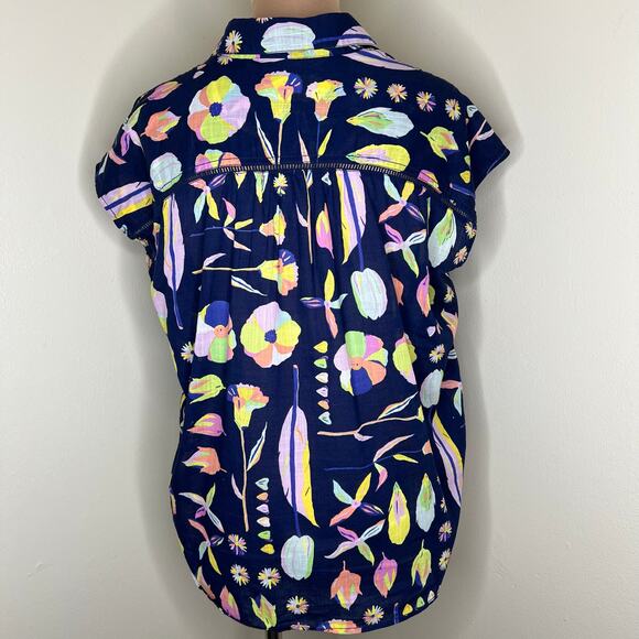 Anthropologie x Luke John Matthew Blossom Surf Top Small Half Button Boxy Blue - Picture 4 of 9